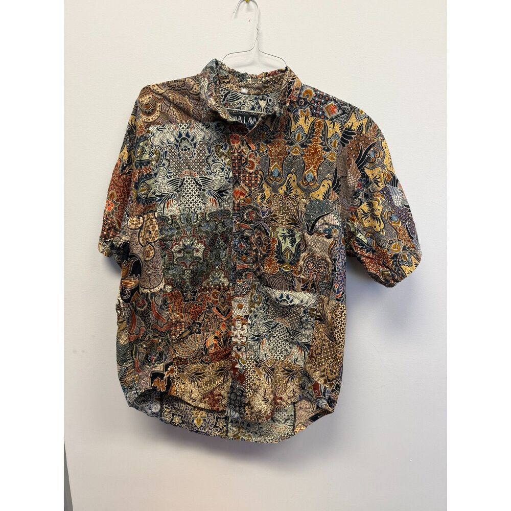 Java Lava Vintage Batik Shirt L Hand Made Indonesia Cotton ShortSleeve Button Up